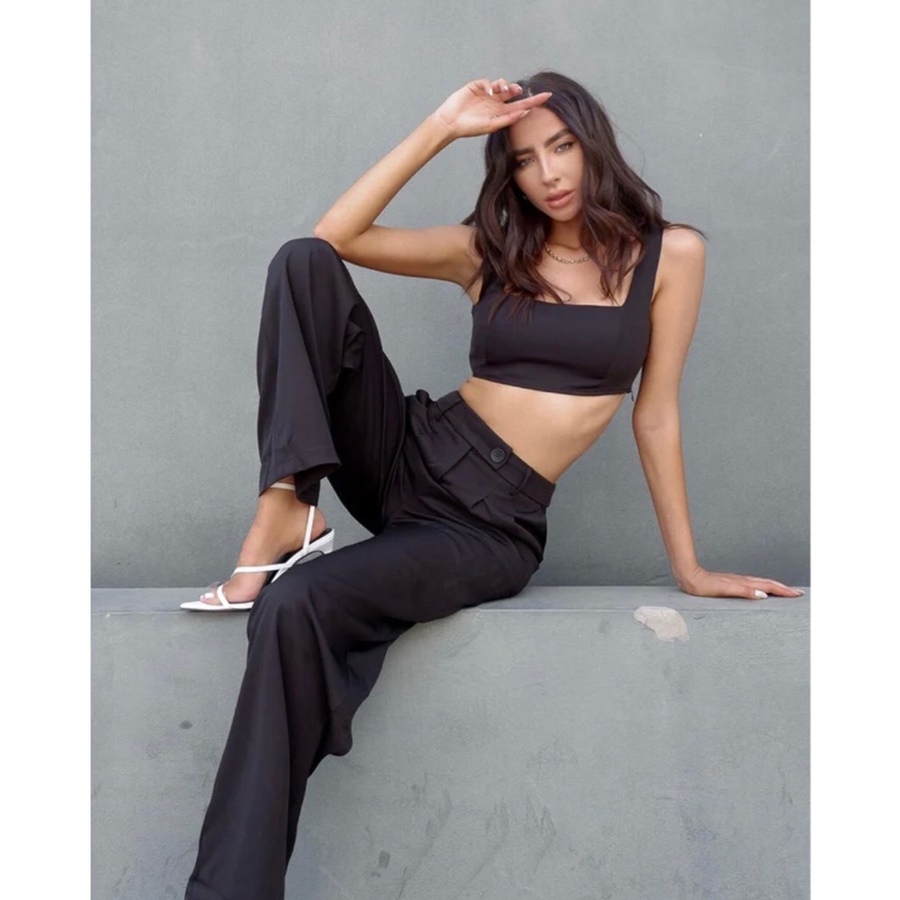 NWT Princess Polly Huxley Crop Top in Black Size 12 Tall